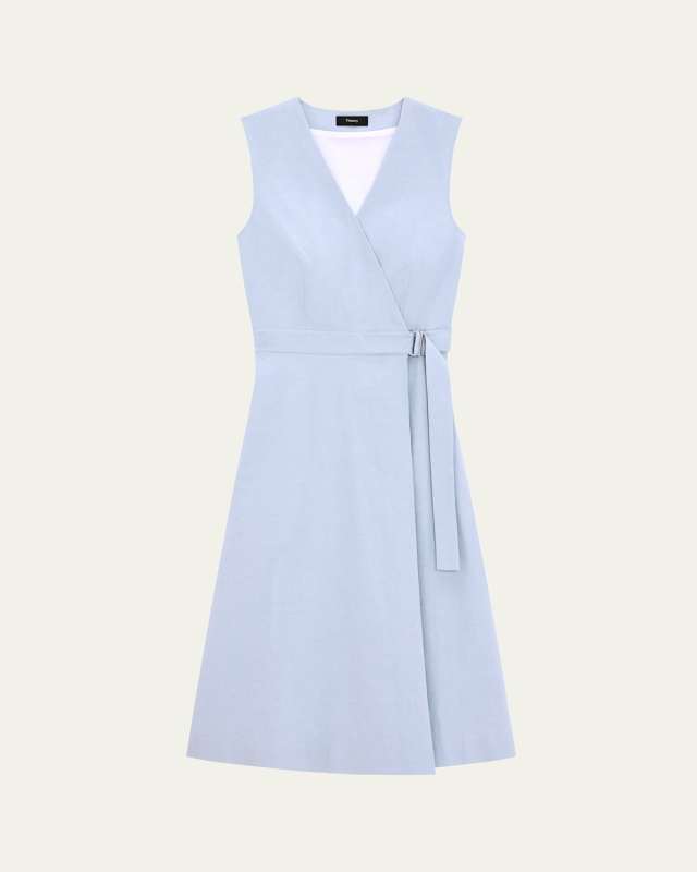 A-Line Crunch Linen Wrap Dress